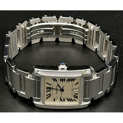 646 - An 18K Solid White Gold Cartier Francaise Tank Automatic Gents Watch. Solid gold bracelet and case -... 