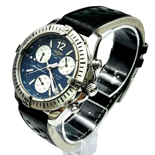 72 - A Breitling Colt Chrono Ocean Gents Watch. Black leather strap. Stainless steel case - 38mm. Blue di... 