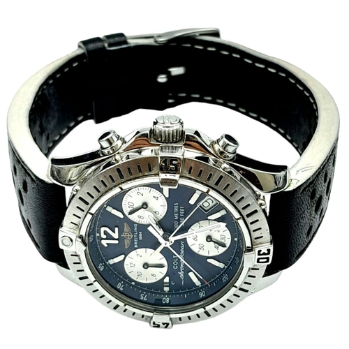 72 - A Breitling Colt Chrono Ocean Gents Watch. Black leather strap. Stainless steel case - 38mm. Blue di... 