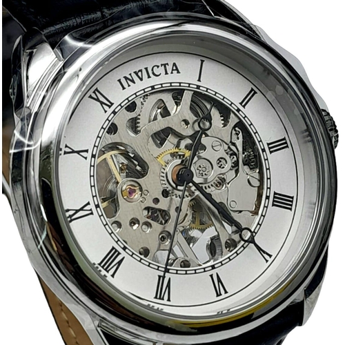 944 - An Invicta Automatic Skeleton Gents Watch. Black leather strap. Stainless steel case - 42mm. Skeleto... 