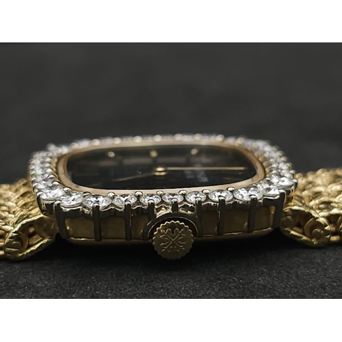 112 - A Vintage Patek Phillipe 18K Yellow Gold and Diamond Watch. 18k gold mesh bracelet. 18k gold case - ... 