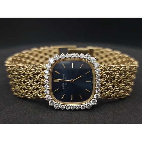 112 - A Vintage Patek Phillipe 18K Yellow Gold and Diamond Watch. 18k gold mesh bracelet. 18k gold case - ... 