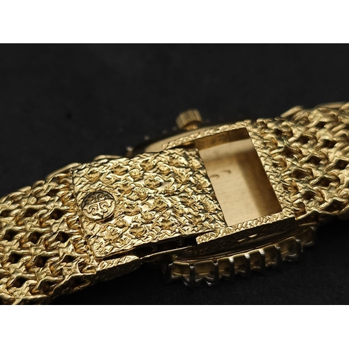 112 - A Vintage Patek Phillipe 18K Yellow Gold and Diamond Watch. 18k gold mesh bracelet. 18k gold case - ... 