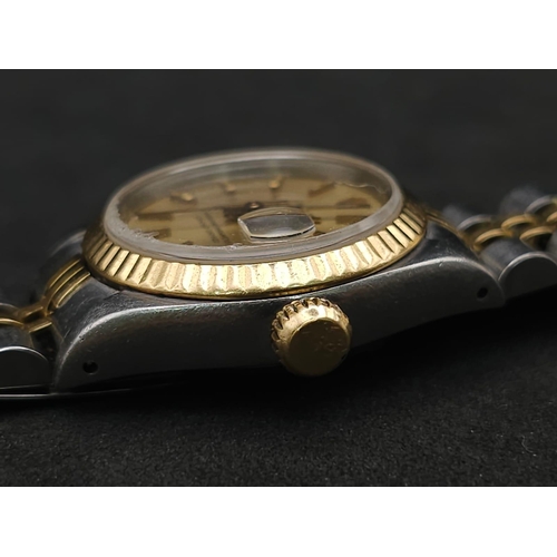 604 - A Classic Rolex Bi-Metal Oyster Perpetual Datejust Ladies Watch. Gold and stainless steel strap and ... 