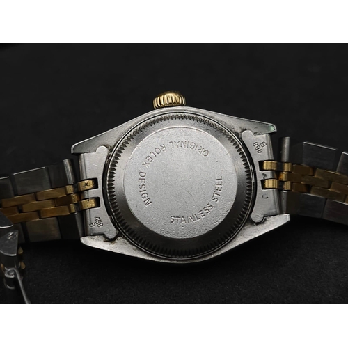 604 - A Classic Rolex Bi-Metal Oyster Perpetual Datejust Ladies Watch. Gold and stainless steel strap and ... 