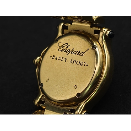 618 - A Chopard Happy Sport 18K Solid Gold and Diamond Ladies Watch. 18k gold bracelet and case - 26mm. Di... 