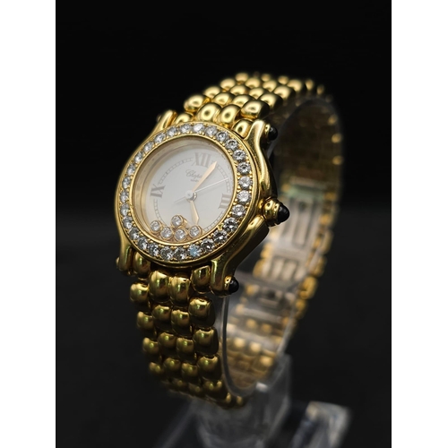 618 - A Chopard Happy Sport 18K Solid Gold and Diamond Ladies Watch. 18k gold bracelet and case - 26mm. Di... 