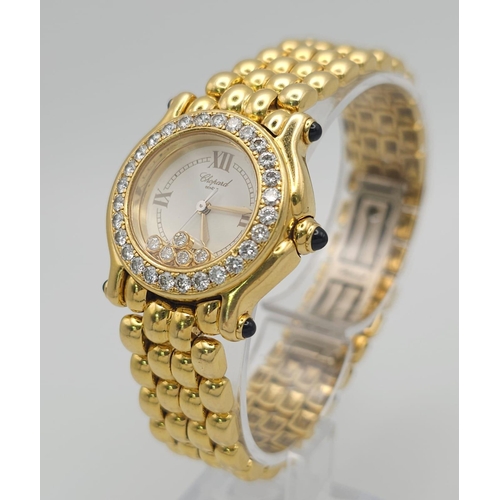 618 - A Chopard Happy Sport 18K Solid Gold and Diamond Ladies Watch. 18k gold bracelet and case - 26mm. Di... 