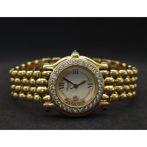 618 - A Chopard Happy Sport 18K Solid Gold and Diamond Ladies Watch. 18k gold bracelet and case - 26mm. Di... 