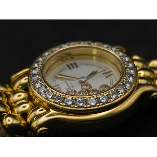 618 - A Chopard Happy Sport 18K Solid Gold and Diamond Ladies Watch. 18k gold bracelet and case - 26mm. Di... 