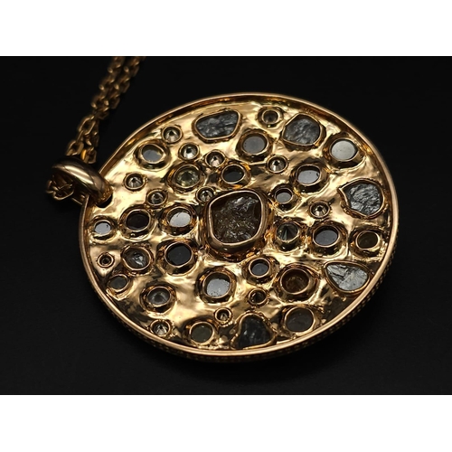 639 - A Theodores 18K Rose Gold and Diamond Circular Pendant on an 18K Rose Gold Chain. 16ctw of rough cut... 