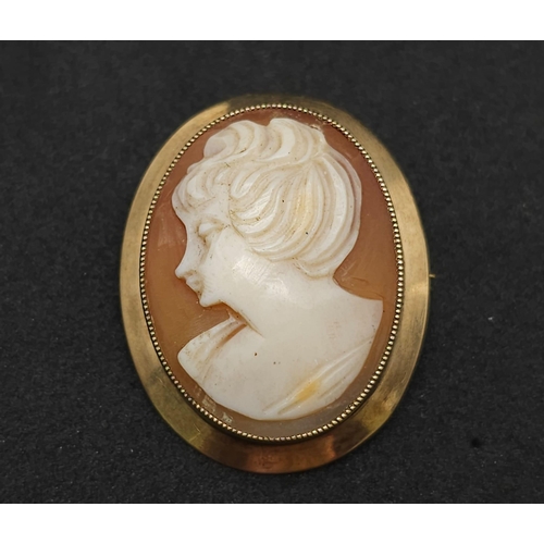 727 - A VINTAGE 9K YELLOW GOLD CAMEO SET PENDANT OR BROOCH, WEIGHT 5.2G, 30X35MM APPROX