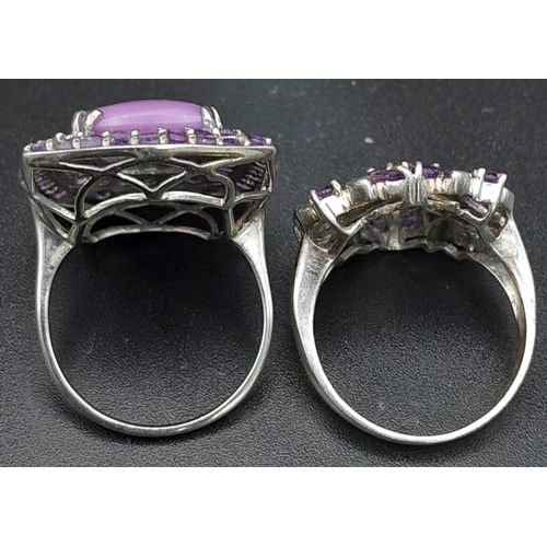 1056 - 2 X STERLING SILVER STONE SET RINGS. TOTAL WEIGHT 14.1G. BOTH SIZED S.