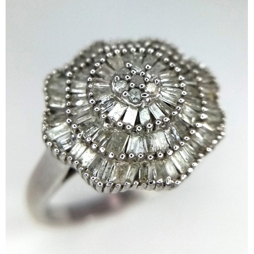 1081 - STERLING SILVER DIAMOND SET FANCY CLUSTER RING WITH BEAUTIFUL DESIGN. TOTAL WEIGHT 4.4G. SIZE S