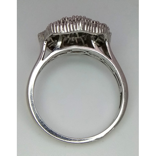 1081 - STERLING SILVER DIAMOND SET FANCY CLUSTER RING WITH BEAUTIFUL DESIGN. TOTAL WEIGHT 4.4G. SIZE S