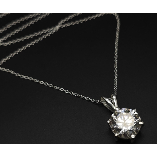 1151 - A 6.5ct White Moissanite Pendant on 925 Silver, with a Silver Chain. 21mm pendant, 23cm chain, 5g to... 