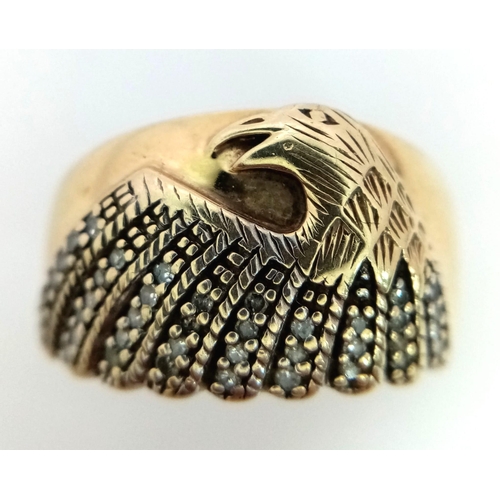 264 - 9kt Yellow Gold Diamond Set Eagle Ring.
W: 6.5g
Size R