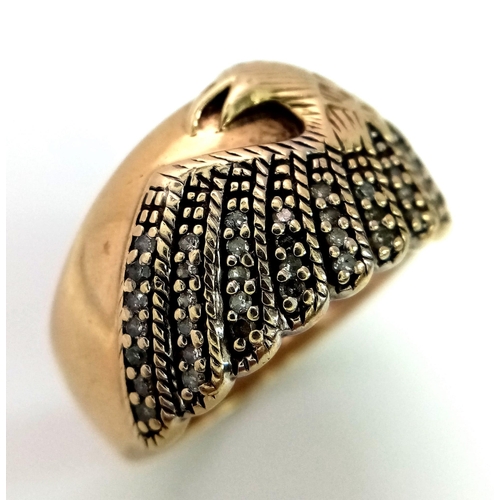 264 - 9kt Yellow Gold Diamond Set Eagle Ring.
W: 6.5g
Size R