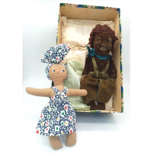 1024 - A Vintage (Probably Norah Welling) Doll with Hand-Made Bedding. Plus, a Caribbean folk doll. Larger ... 