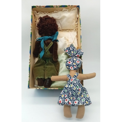 1024 - A Vintage (Probably Norah Welling) Doll with Hand-Made Bedding. Plus, a Caribbean folk doll. Larger ... 