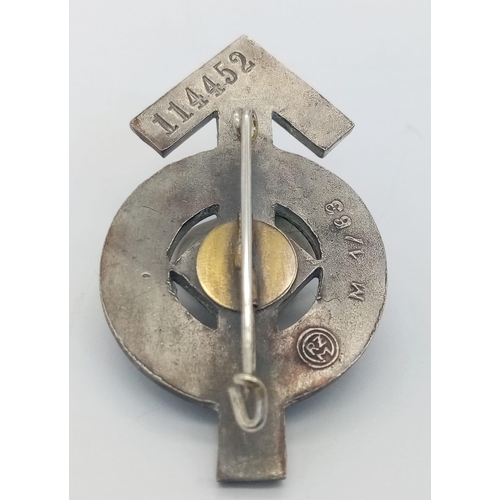 708 - 3rd Reich Hitler Youth Proficiency Badge in silver metal.  Rzm Marked and numbered.