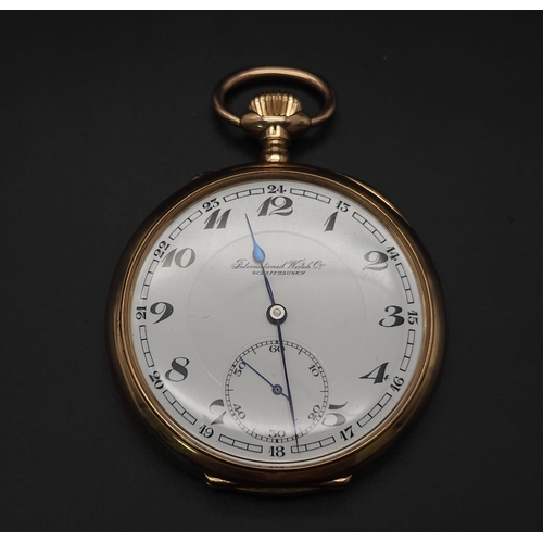 13 - Charming International Watch Company IWC 14K rose gold Half Hunter pocket watch. White dial, engrave... 