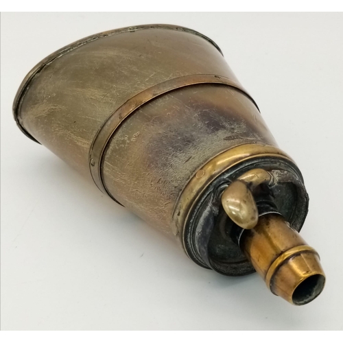 281 - An Antique Horn and Brass Gunpowder Flask. 14cm