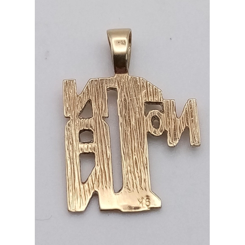 1063 - 9K YELLOW GOLD NUMBER 1 NAN PENDANT. TOTAL WEIGHT 0.8G