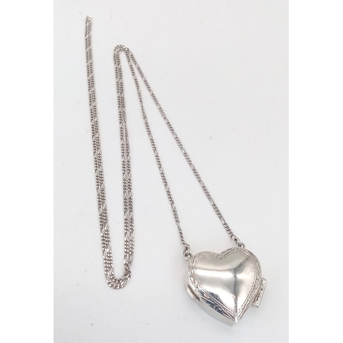 1165 - A Vintage Ari D Norman of London Silver 925 Heart Locket and Chain. Full Hallmarks on both Pieces. L... 