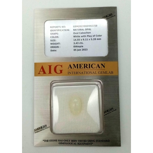 1162 - A 3.43ct Ethiopian Opal in a Sealed Box - AIG Certified