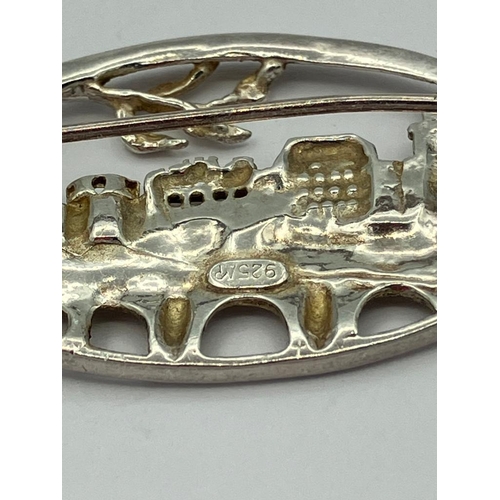 364 - Genuine MOSER and PFEIL SILVER BROOCH in cut out relief style. 3.3 x 2.2 cm approx.