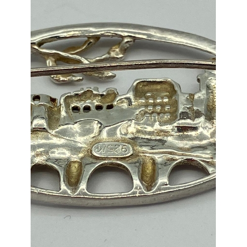 364 - Genuine MOSER and PFEIL SILVER BROOCH in cut out relief style. 3.3 x 2.2 cm approx.