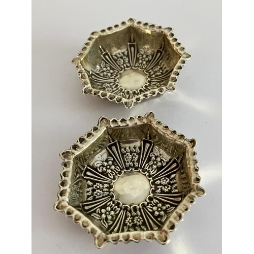 406 - Pair of Antique Ornate SILVER SALT DISHES Having beautiful Repousse design to interior. Please see p... 