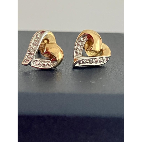 56 - 9 carat GOLD and DIAMOND EARRINGS. Consisting WHITE and YELLOW GOLD Earrings in  Dainty Heart Shape ... 