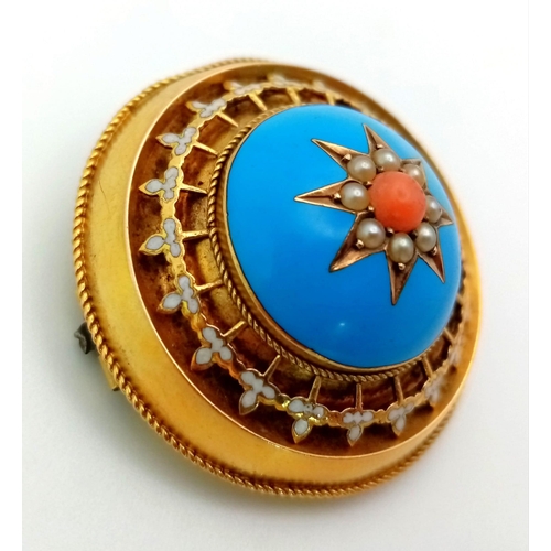 69 - An 18kt Yellow Gold Vintage Mourning Brooch Stone Set and Enamel work.
W: 15.5g
Diameter: 3.5cm
Beau... 