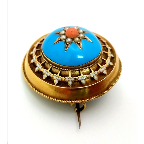 69 - An 18kt Yellow Gold Vintage Mourning Brooch Stone Set and Enamel work.
W: 15.5g
Diameter: 3.5cm
Beau... 