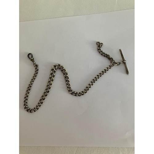 98 - Antique SOLID SILVER WATCH CHAIN with ‘ Tee’ Bar. Hallmarked circa 1880 with  every link having a Si... 