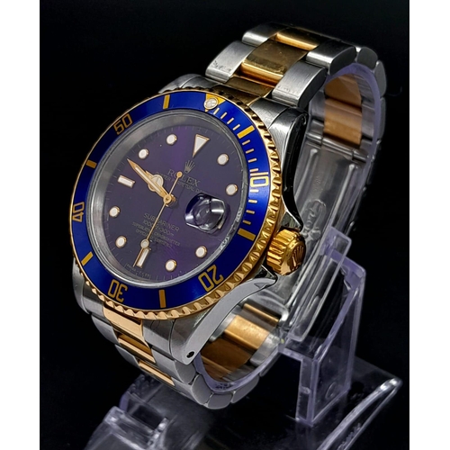 185 - A ROLEX SUBMARINER WATCH WITH STUNNING BLUE DIAL AND MATCHING BLUE BEZEL , BI-METAL STRAP . EVERY MA... 
