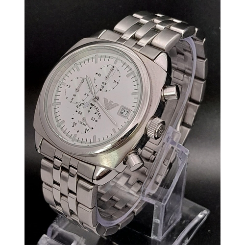 1047 - An Emporio Armani Chronograph Quartz Gents Watch. Stainless steel strap and case - 38mm. Silver tone... 