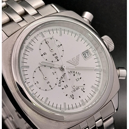 1047 - An Emporio Armani Chronograph Quartz Gents Watch. Stainless steel strap and case - 38mm. Silver tone... 