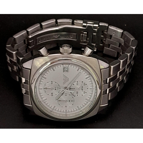 1047 - An Emporio Armani Chronograph Quartz Gents Watch. Stainless steel strap and case - 38mm. Silver tone... 