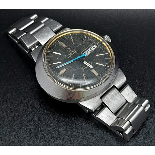 202 - A Vintage Omega Automatic Dynamic Gents Watch. Stainless steel strap and oval case - 42mm. Black dia... 