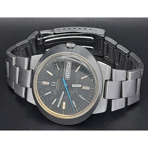 202 - A Vintage Omega Automatic Dynamic Gents Watch. Stainless steel strap and oval case - 42mm. Black dia... 