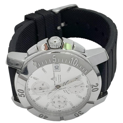 216 - A Baume and Mercier Automatic 200 Meters Gents Divers Watch. Black rubber strap. Stainless steel cas... 