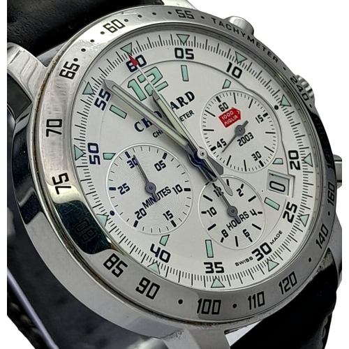 302 - A Chopard Mille Miglia Chronograph Automatic Gents Watch. Black leather strap. Stainless steel case ... 