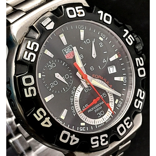 373 - A Tag Heuer Formula 1 Chronograph Gents Quartz Watch. Stainless steel strap and case - 42mm. Black d... 