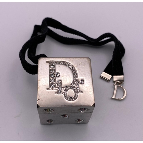 415 - A Christian Dior 'Dice' Metal and White Stone Decorated Lip Gloss Small Box. Comes with Dior packagi... 