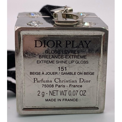 415 - A Christian Dior 'Dice' Metal and White Stone Decorated Lip Gloss Small Box. Comes with Dior packagi... 