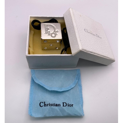 415 - A Christian Dior 'Dice' Metal and White Stone Decorated Lip Gloss Small Box. Comes with Dior packagi... 