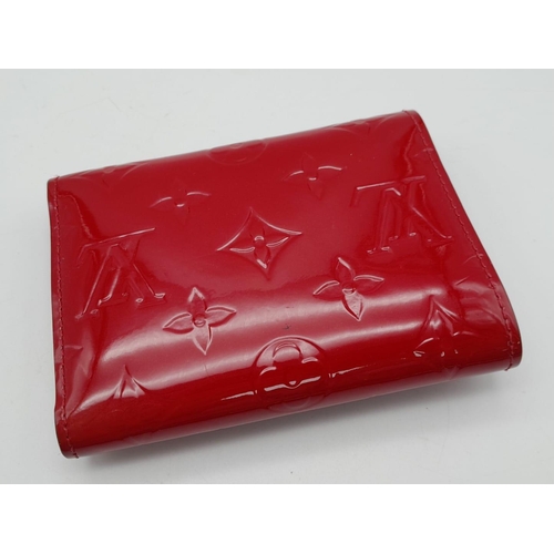 At Auction: Louis Vuitton Wallet Victorine in Cherry Red. Stylish Monogram  Vernis Cerise patterning, gold tone hardware with zip, note and car  compartments. Measures 12cm wide. See photos for condition. STK014133